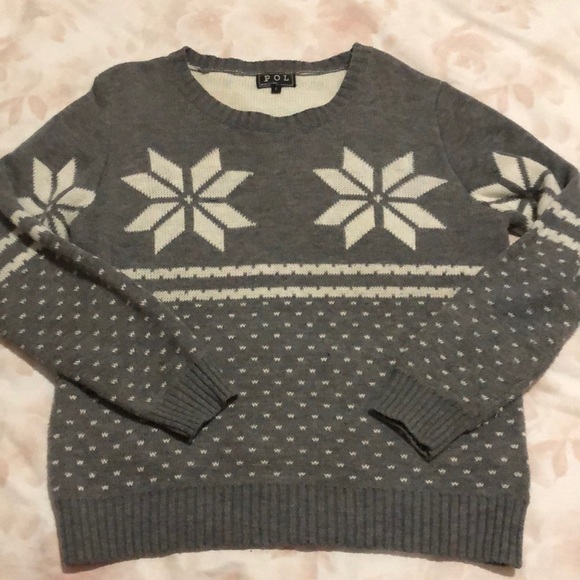 POL Grey Winter Snowflake Fair Isle Sweater - Picture 1 of 10